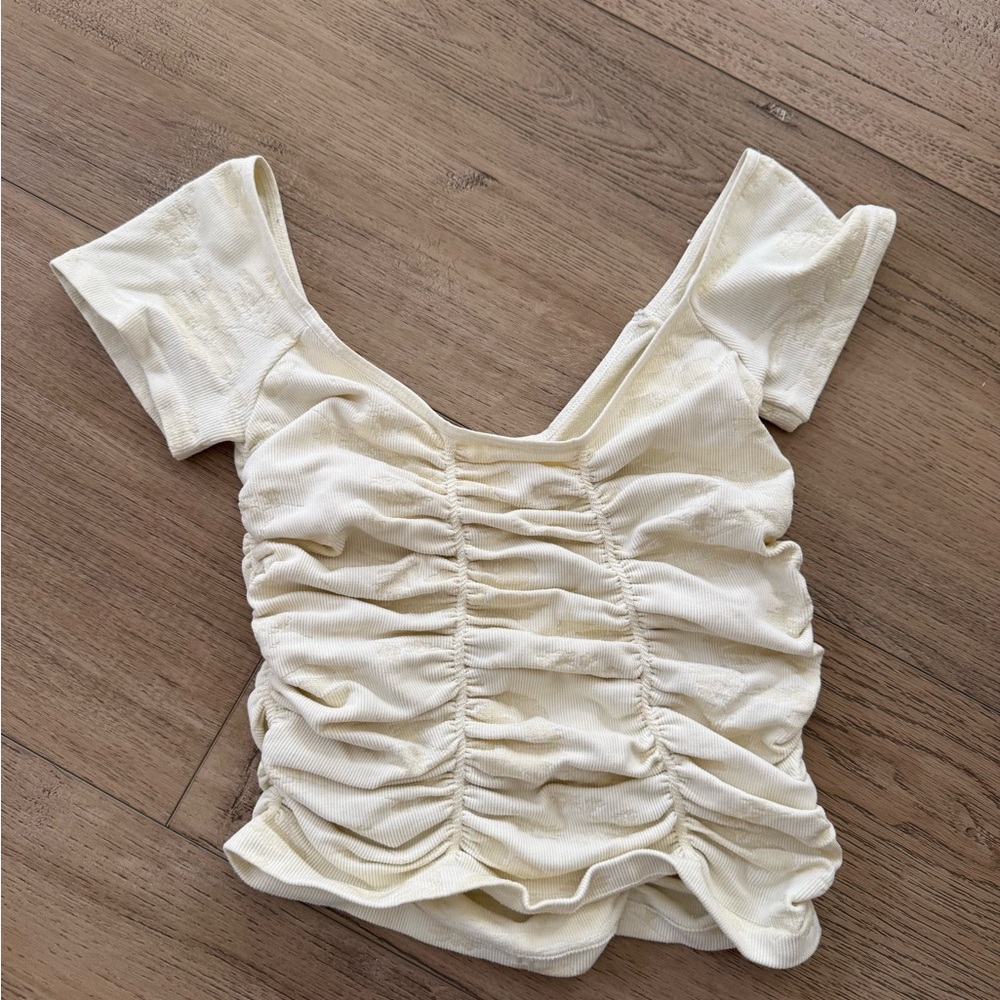 Free People Love Letter Cream Ruched Top
